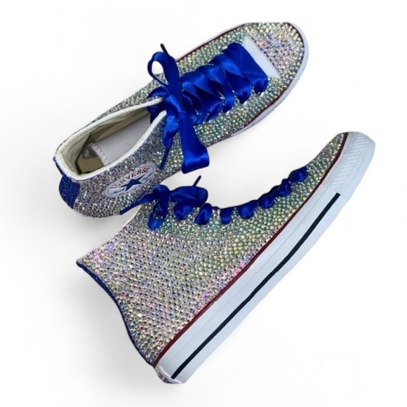 Crystal AB Iridescent Diamond High Top Converse Sizes 5-14 New With Ribbon Laces - Picture 3 of 14